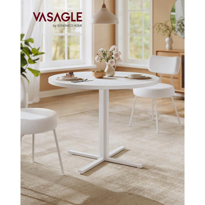 White Round Dining Table for 4 People Farmhouse Style Wood Finish by Vasagle