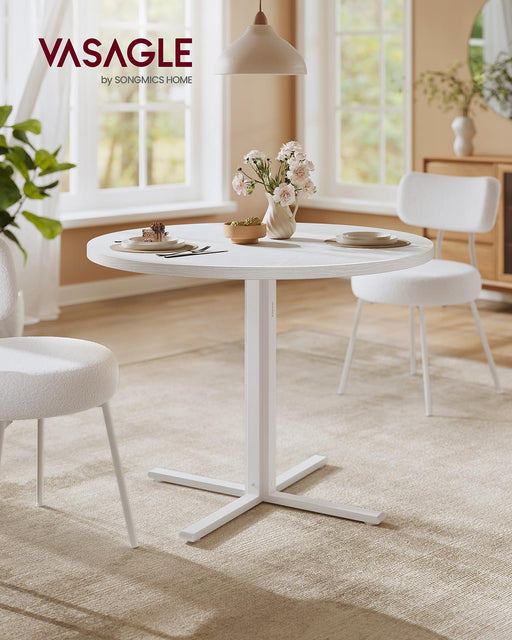 White Round Dining Table for 4 People Farmhouse Style Wood Finish by Vasagle