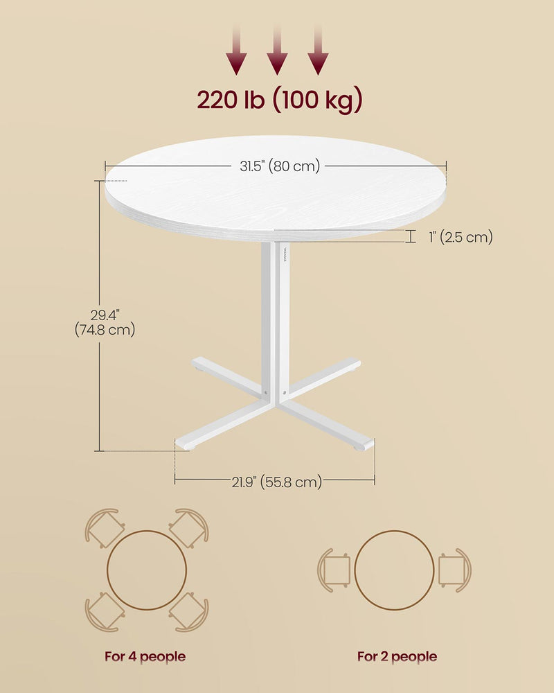 White Round Dining Table for 4 People Farmhouse Style Wood Finish by Vasagle