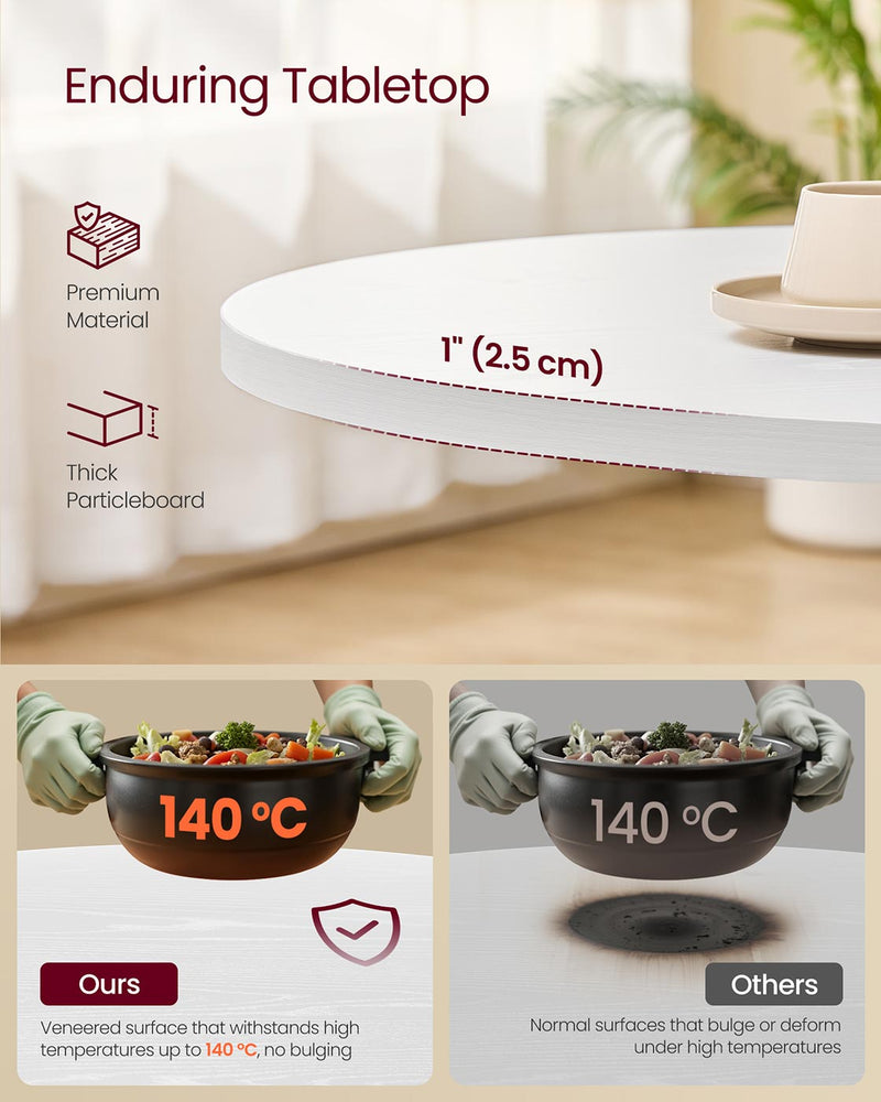 White Round Dining Table for 4 People Farmhouse Style Wood Finish by Vasagle