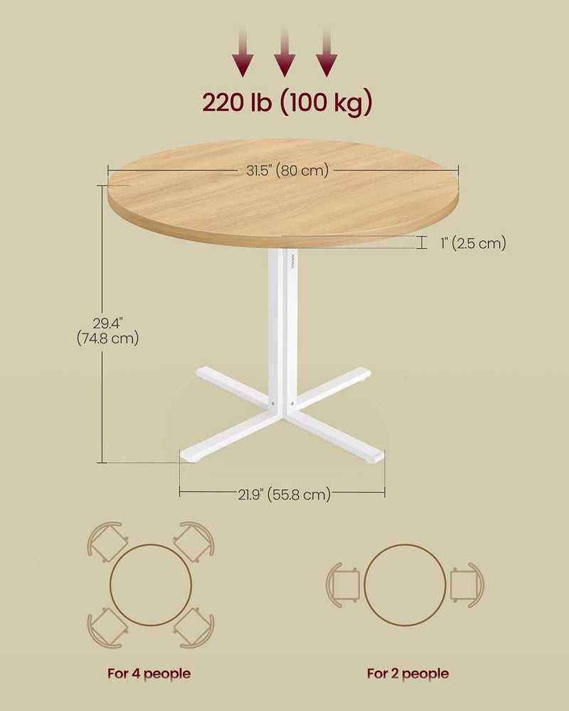 Round Farmhouse Dining Table for 4 in Golden Oak Wood Finish by Vasagle