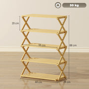 Five Tier Folding Bamboo Shoe Rack Space Saving Storage Organiser For Hallway Natural AOSOM