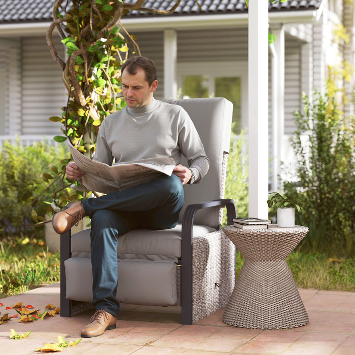 Light Grey Rattan Recliner Garden Chair With Cushion Tray And Footrest by Outsunny