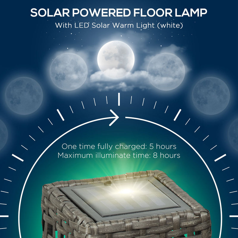 Grey Rattan Solar Garden Lantern with Auto On Off LED Light for Patio or Lawn Use