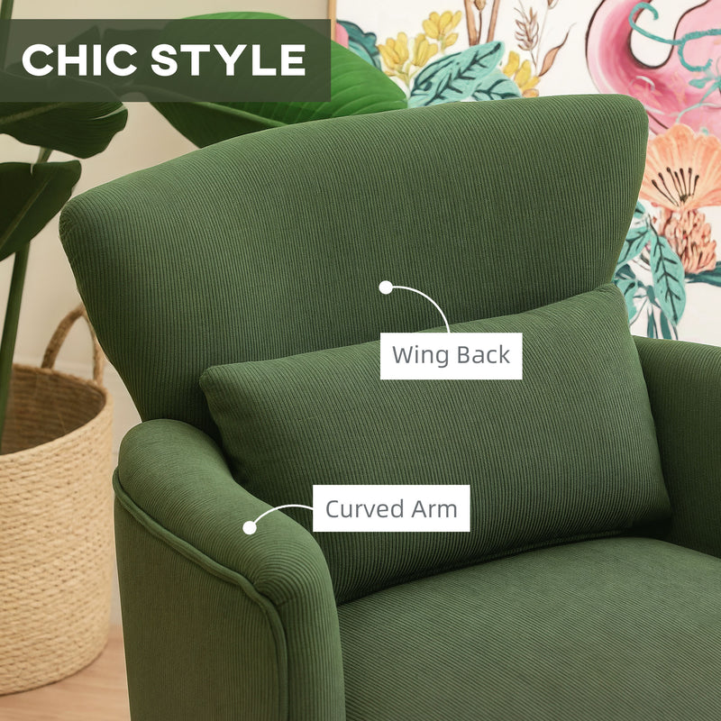 Green Corduroy Retro Accent Chair with Padded Seat and Wooden Legs by HOMCOM