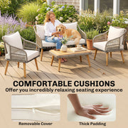 Rattan Garden Furniture Set for Relaxing Outdoor Seating with Cushions and Coffee Table Cream Outsunny