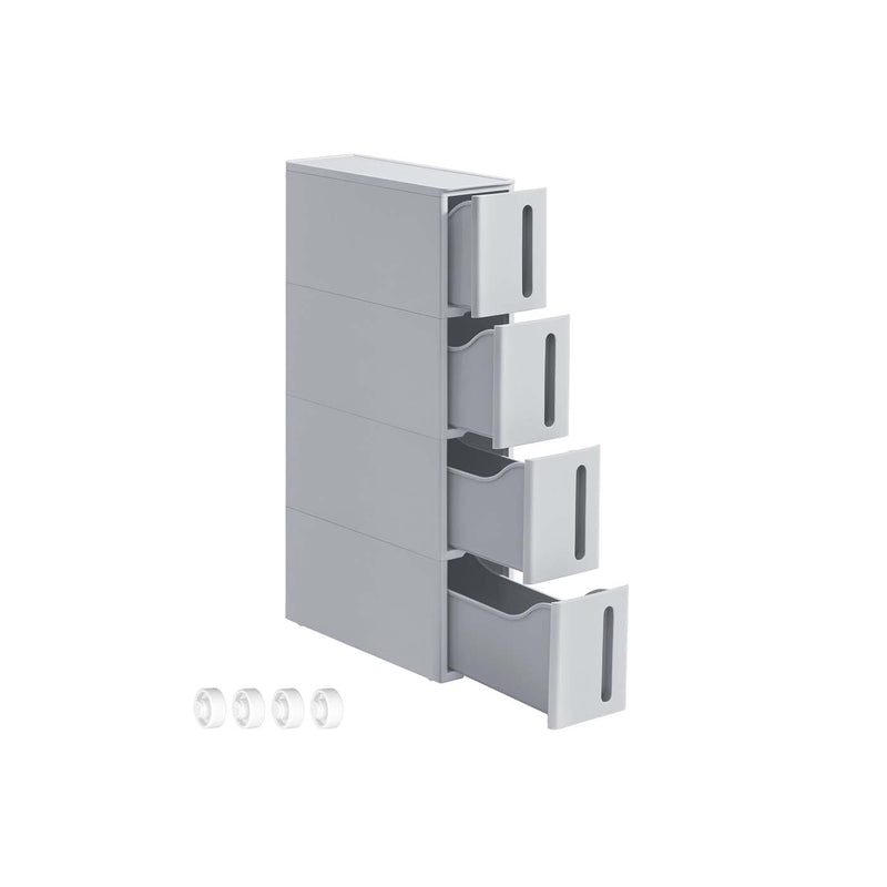 Grey Plastic Storage Tower with 4 Drawers and Wheels for Home Organisation by Songmics