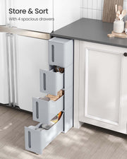 Grey Plastic Storage Tower with 4 Drawers and Wheels for Home Organisation by Songmics