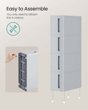 Grey Plastic Storage Tower with 4 Drawers and Wheels for Home Organisation by Songmics