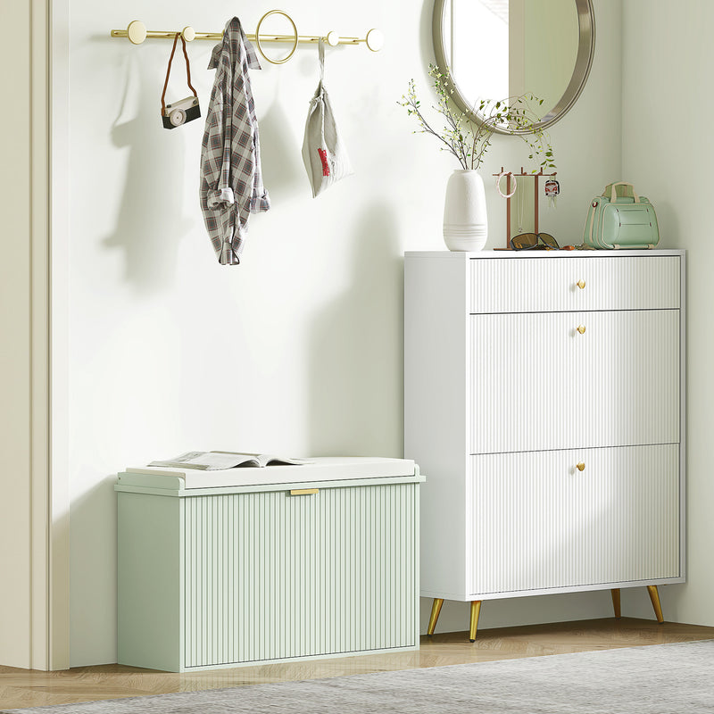 Green Shoe Storage Bench with Padded Seat and Eight Compartments by HOMCOM