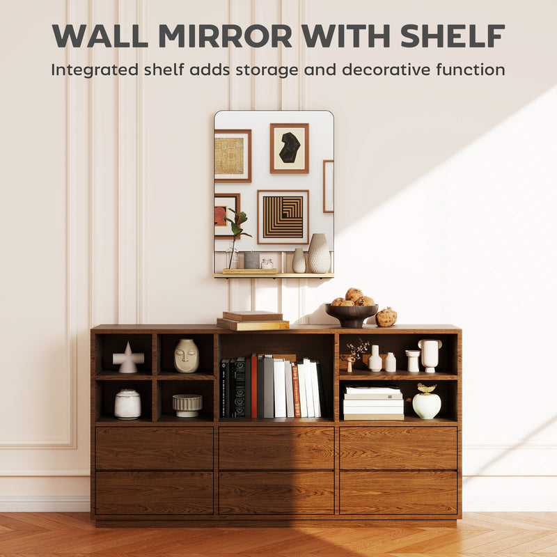 Wall Mounted Mirror with Storage Shelf Ideal for Hallway or Bathroom Use Black AOSOM