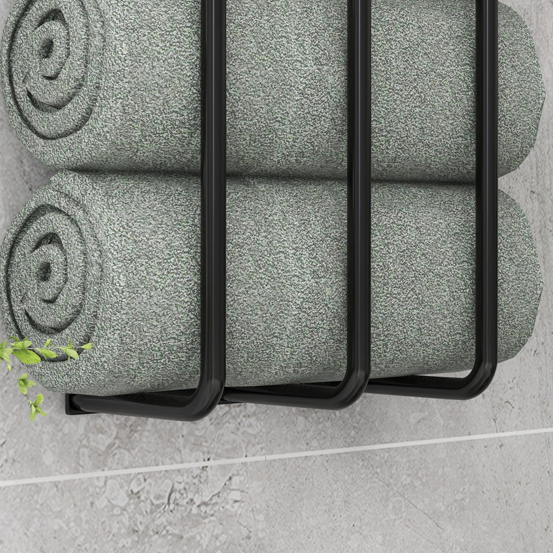 Wall Mounted Metal Towel Rack With Six Rails For Bathroom Storage, Black AOSOM