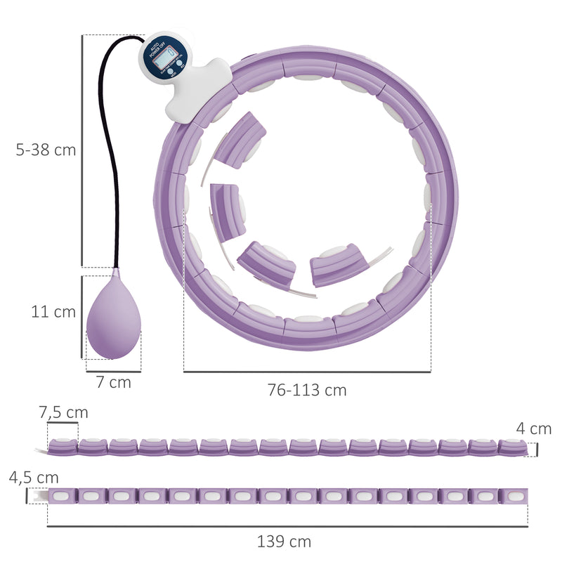 Purple Smart Weighted Hula Hoop With Digital Counter And 16 Detachable Massage Knots AOSOM
