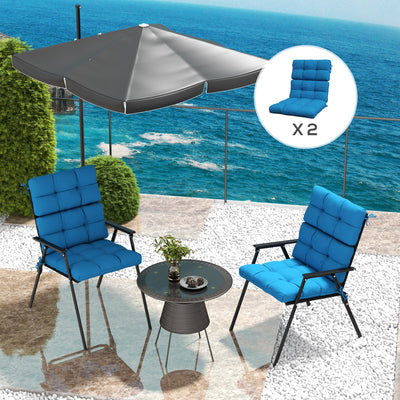 2 Piece Blue Garden Chair Cushion Set with Backrest Support and Ties for Outdoor Seating Outsunny
