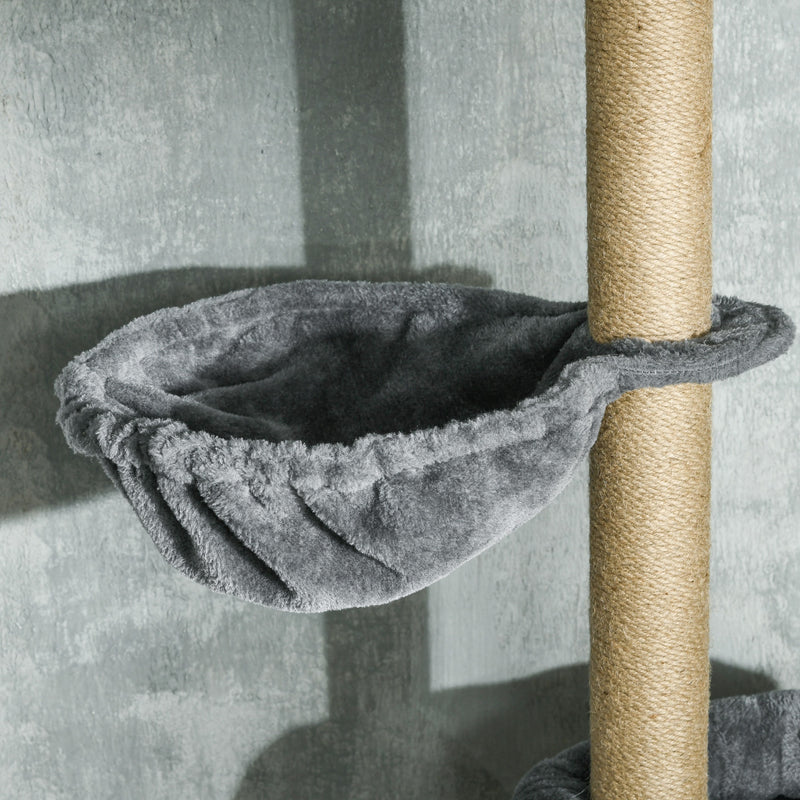 Floor to Ceiling Cat Tree Tower with Hammock and Scratching Posts for Indoor Play Grey