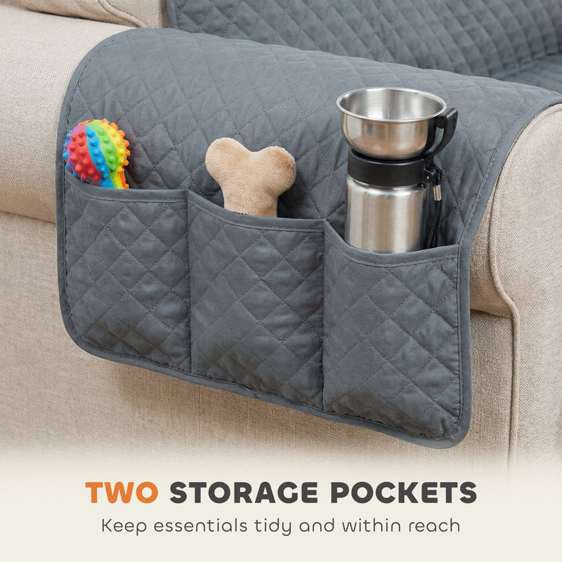 Waterproof Single Sofa Cover with Non Slip Backing and Storage Pockets Grey AOSOM