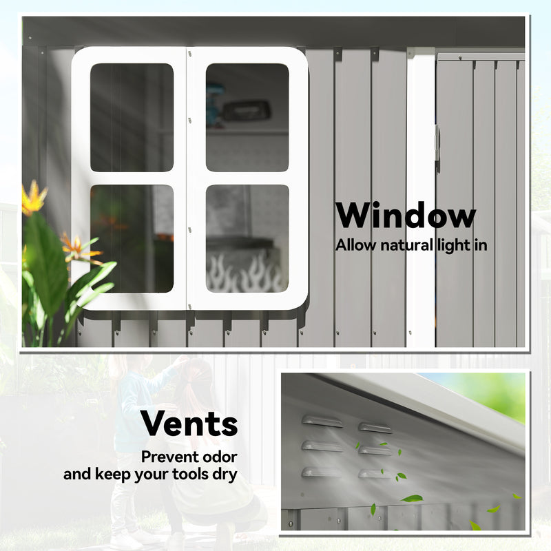 Galvanised Steel Garden Storage Shed With Lockable Doors and Base Kit, Light Grey Outsunny