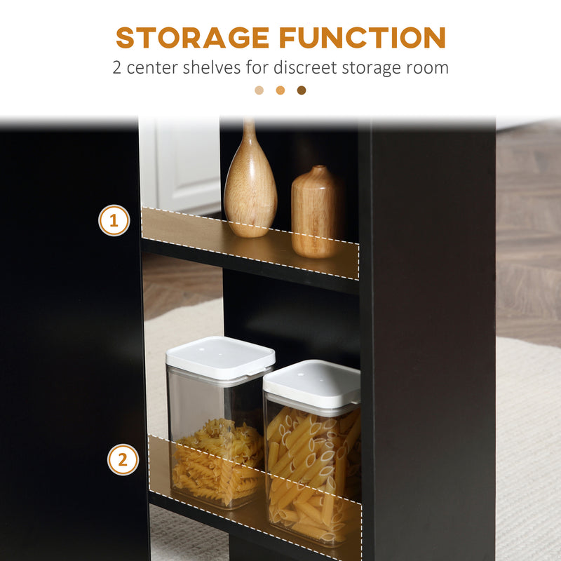 Extendable Drop Leaf Dining Table with Storage Shelves and Wheels for Small Spaces Grey