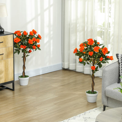 Set of 2 Artificial White Rose Plants 90cm Fake Floral Decor for Indoor or Outdoor by Outsunny