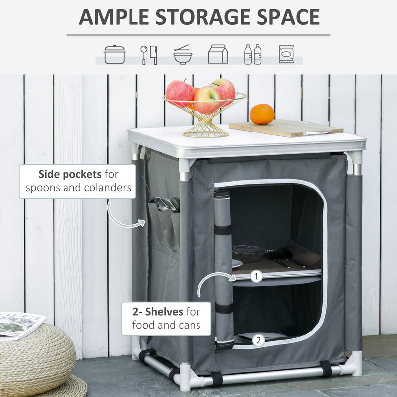 Camping Kitchen Unit with Shelves and Carry Bag for Organised Outdoor Cooking Grey