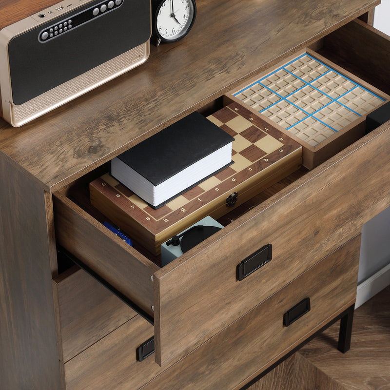 4 Drawer Storage Chest with Sturdy Metal Frame for Bedroom or Lounge Organisation Brown