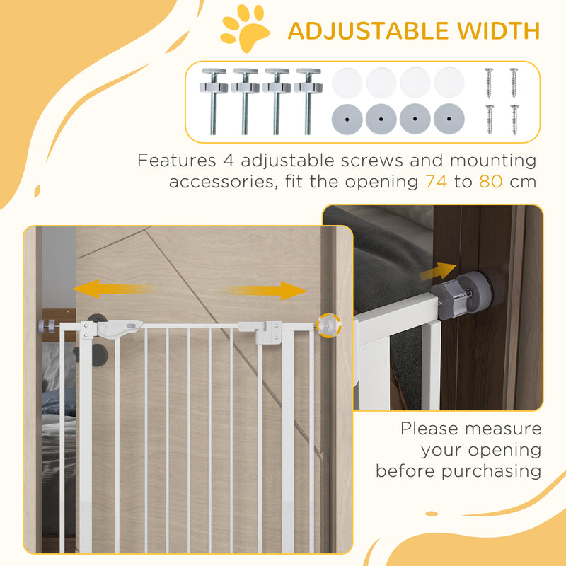 Extra Tall Indoor Dog Gate With Auto Close And Cat Flap Fits 74 To 80cm Wide White