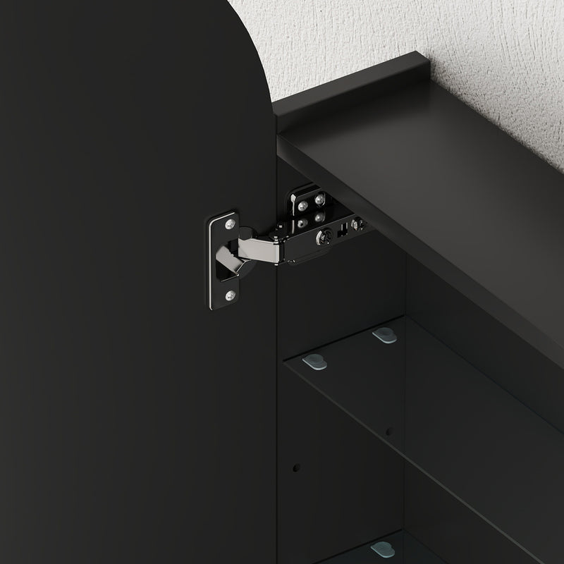 Arched Bathroom Mirror Cabinet With Adjustable Glass Shelves For Storage, Black