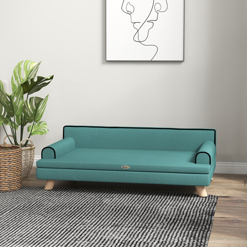 Dog Sofa with Raised Wooden Legs and Water Resistant Cover for Medium and Large Dogs Green