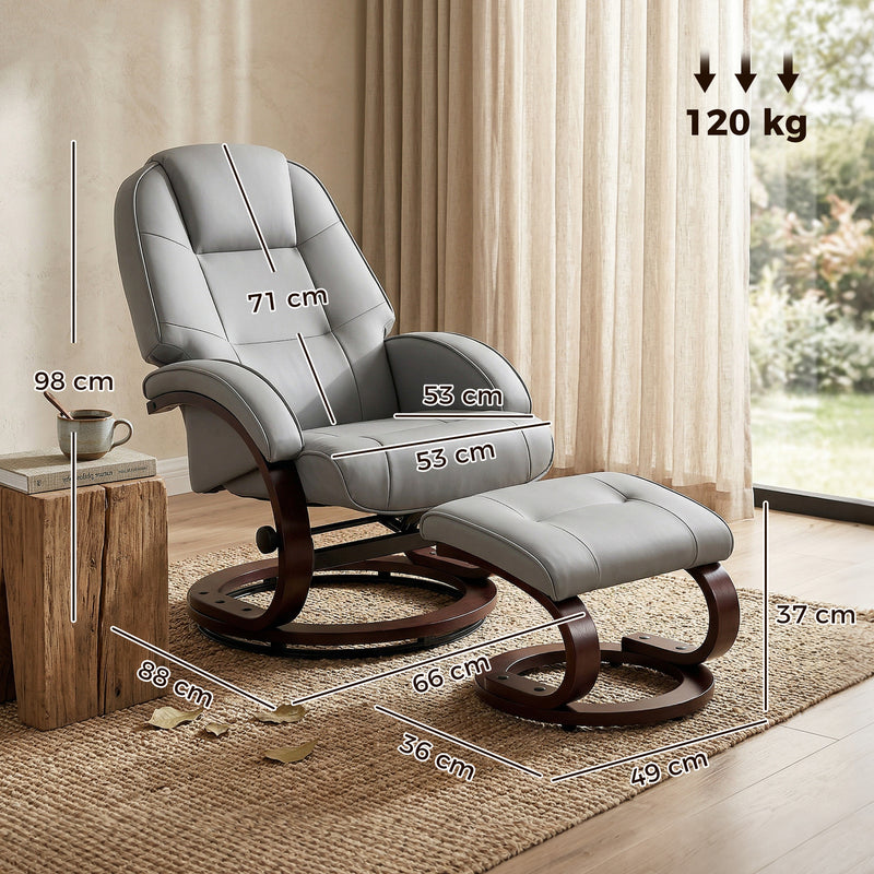 Recliner Chair and Footstool for Full Body Relaxation with Swivel Base Grey Homcom