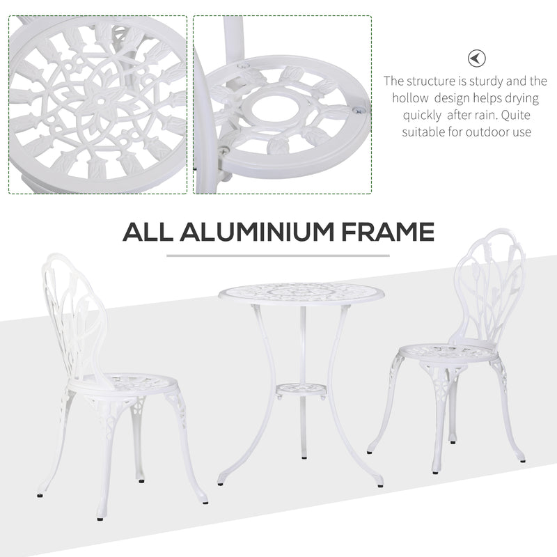 3 Piece White Aluminium Bistro Set with Table and Chairs for Garden or Balcony by Outsunny