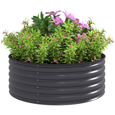 Galvanised Raised Garden Bed with Safety Edging and Gloves Dark Grey 120x120x43cm by Outsunny