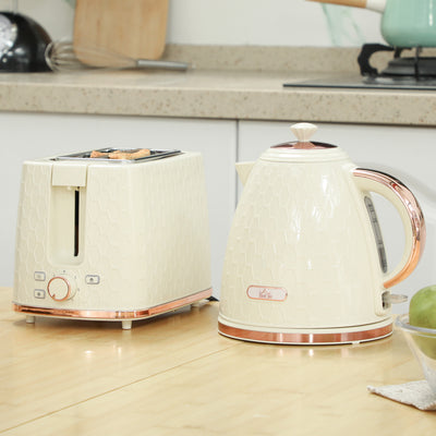 1.7L 3000W Fast Boil Cordless Kettle and 2 Slice Toaster Set with Auto Shut Off Beige by HOMCOM