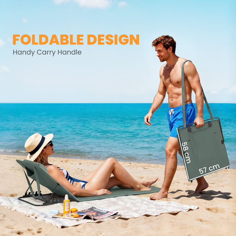 Folding Beach Loungers Set of 2 with Adjustable Backrest and Side Pocket Grey