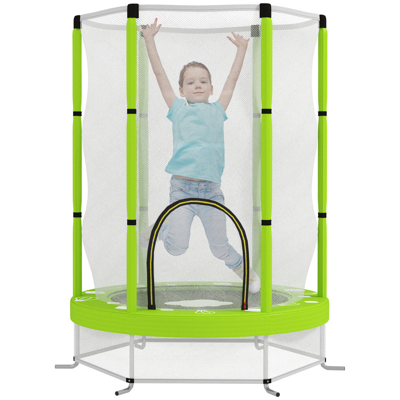 Green 4.6ft Toddler Trampoline with Safety Net for Ages 3 to 6 Indoor Outdoor Play by Outsunny AOSOM