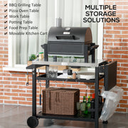 Black BBQ Grill Table with Stainless Steel Top for Outdoor Cooking and Entertaining