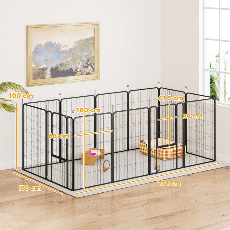 12 Panel Heavy Duty Dog Playpen With Doors 100cm High for Large Dogs Black by PawHut