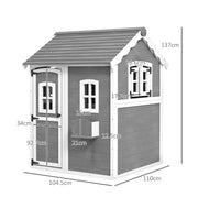 Wooden Kids Playhouse with Doors Windows and Planter Box for Garden Play Grey