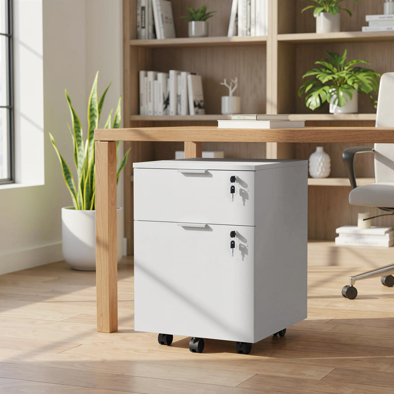 Lockable 2 Drawer Office Filing Cabinet with Wheels For Home or Office, 42W x 40D x 60H cm Homcom