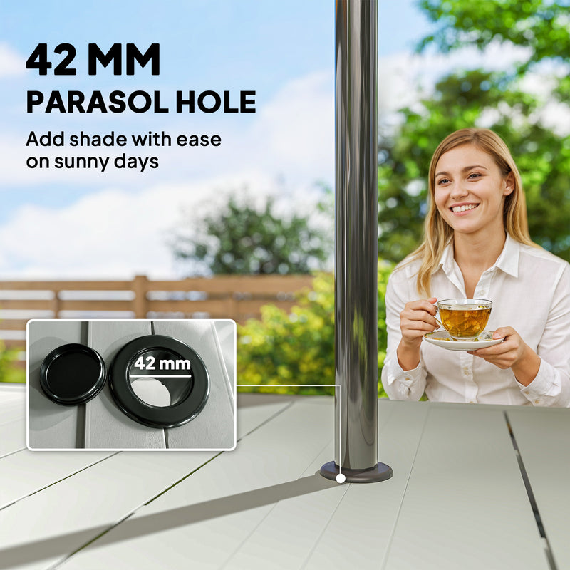 Garden Dining Set for 6 with Stacking Chairs and Weatherproof Steel Frame, Light Grey