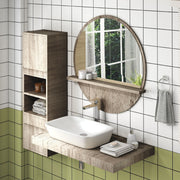 Round Wall Mirror With Shelf Ideal for Bathroom or Hallway Space Saving Design Grey
