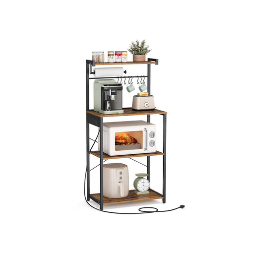 Rustic Brown Kitchen Bakers Rack with Power Outlet and Storage Shelves by Vasagle