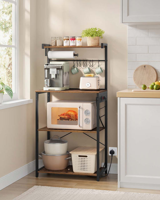 Rustic Brown Kitchen Bakers Rack with Power Outlet and Storage Shelves by Vasagle
