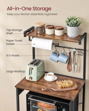 Rustic Brown Kitchen Bakers Rack with Power Outlet and Storage Shelves by Vasagle