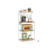 Kitchen Bakers Rack with Power Outlet in Golden Oak and White with Storage Shelves by Vasagle