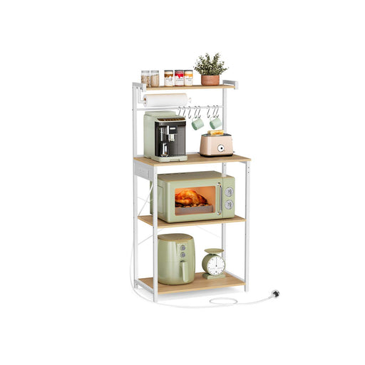 Kitchen Bakers Rack with Power Outlet in Golden Oak and White with Storage Shelves by Vasagle