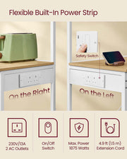 Kitchen Bakers Rack with Power Outlet in Golden Oak and White with Storage Shelves by Vasagle