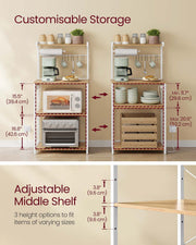 Kitchen Bakers Rack with Power Outlet in Golden Oak and White with Storage Shelves by Vasagle