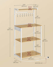 Kitchen Bakers Rack with Power Outlet in Golden Oak and White with Storage Shelves by Vasagle