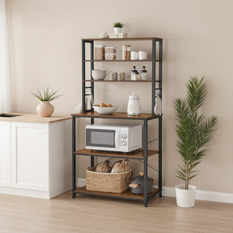 Kitchen Baker's Rack with 6 Shelves and Hooks Coffee Bar Storage Organiser by Vasagle