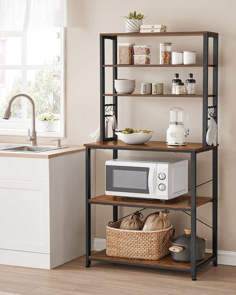 Freestanding Kitchen Storage Rack with 6 Tiers and Hooks for Pots and Utensils by Vasagle